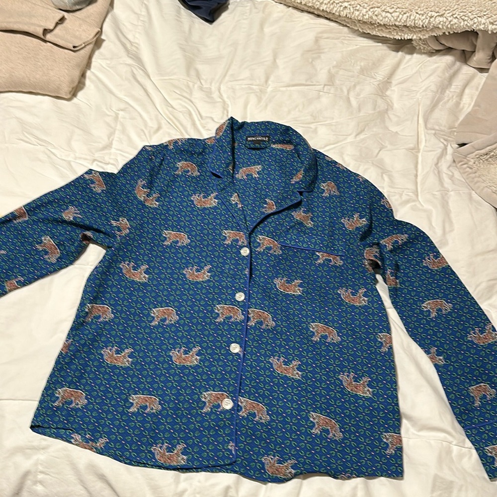 J. Crew Mercantile Tiger Print Navy Long Sleeve Button Down‎ Blouse - Size M